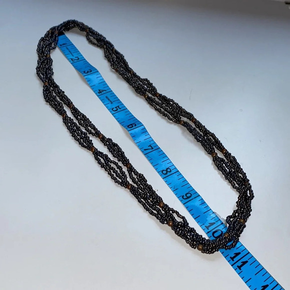 Seed Bead Druzy Triple Strand 24 Inch Necklace Metallic Natural Stone Layered - Picture 7 of 9